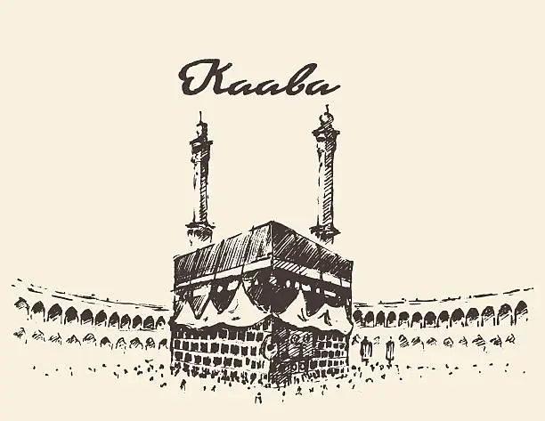 Vector illustration of Holy Kaaba Mecca Saudi Arabia muslim drawn sketch
