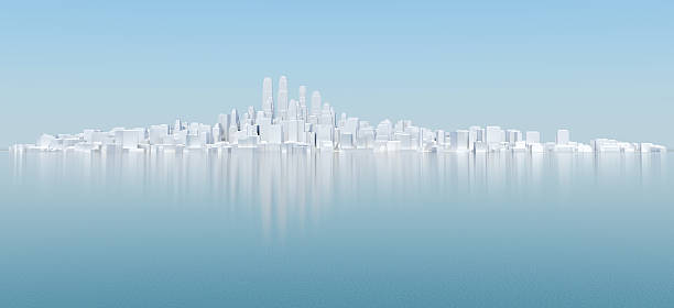 istock White city with blue sky and sea 615709348