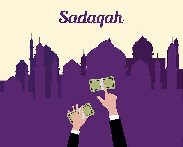 illustrazioni stock, clip art, cartoni animati e icone di tendenza di sadaqah concetto islam musulmano dare soldi con vista a mano da - sillhoutte