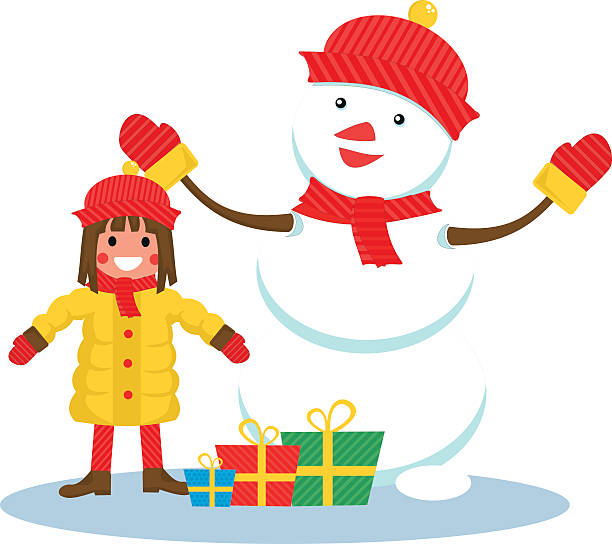 ilustraciones, imágenes clip art, dibujos animados e iconos de stock de chica y muñeco de nieve, navidad - christmas card christmas greeting card 2013