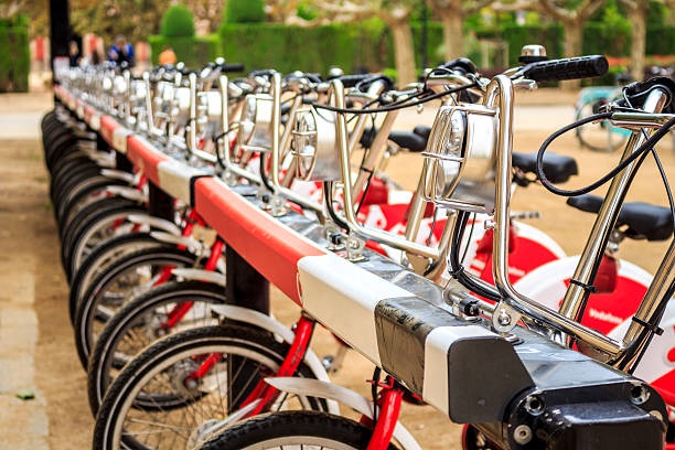 istock Urban bicycle in a row 615718782