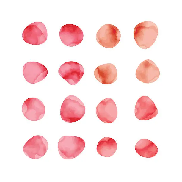 Vector illustration of Vector red watercolor spots. Stained petals. Hand painted circles set.
