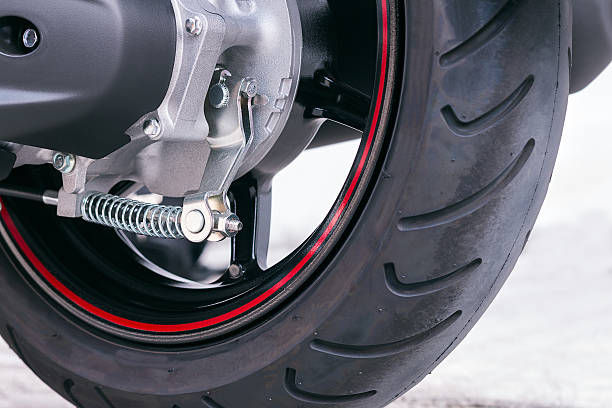 istock Wheel motorcycle on the road. 615718930