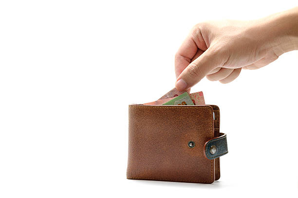 Hand Taking Thai Banknote From Wallet On White Isolated Background