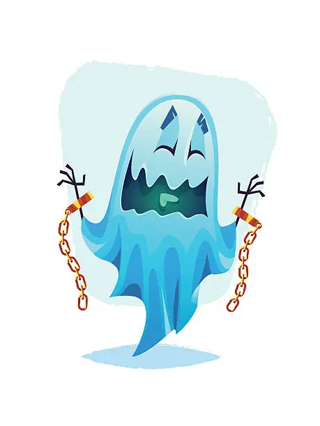 Vector illustration of Funny smiling ghost with chained arms Cartoon halloween vector illustration