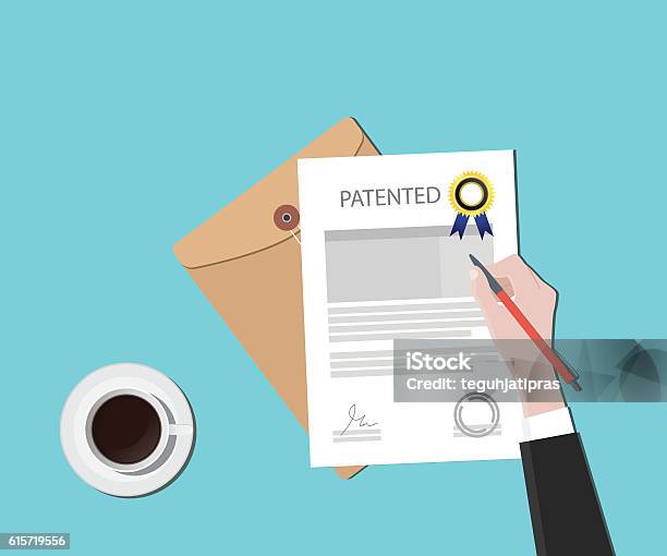 Vetores de Documento De Patente Patenteado Com Gráfico De Crachá E Vetor De Selo e mais imagens de Propriedade Intelectual