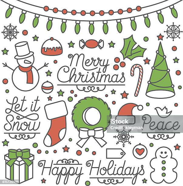 Happy Holidays Illustrations And Type Stock Illustration - Download Image Now - Christmas Lights, Christmas, Line Art