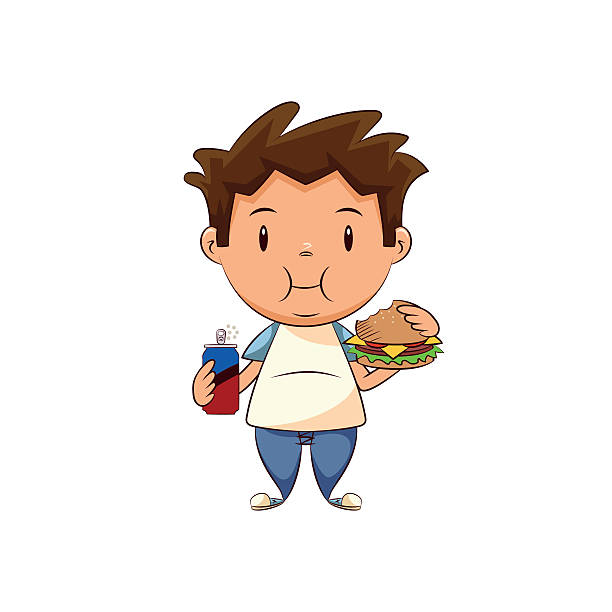 dziecko z otyłością - overweight child eating hamburger stock illustrations