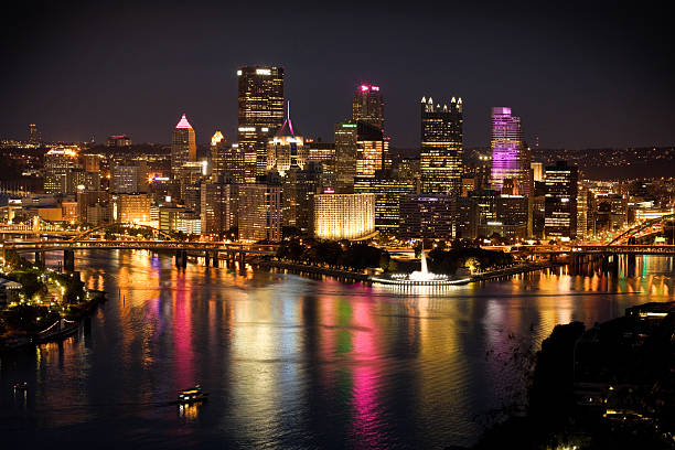 istock Downtown Pittsburgh Lit Up Pink 615726264