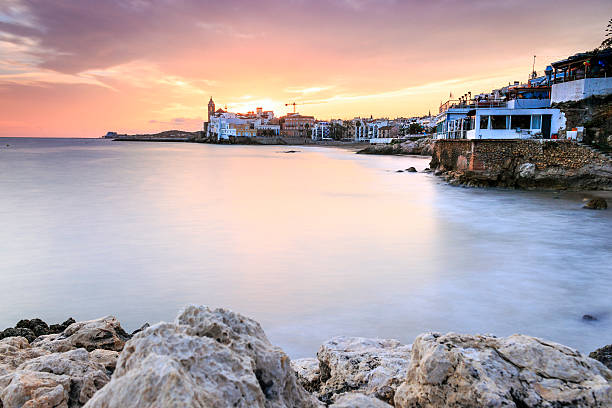istock Beautiful town of Sitges at sunset, Spain 615732290