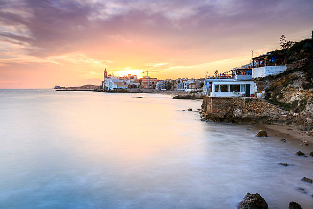 istock Beautiful town of Sitges at sunset, Spain 615732368