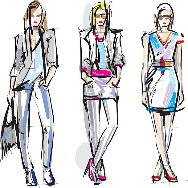 ilustraciones, imágenes clip art, dibujos animados e iconos de stock de modelos de moda - sketch fashion mannequin illustration and painting