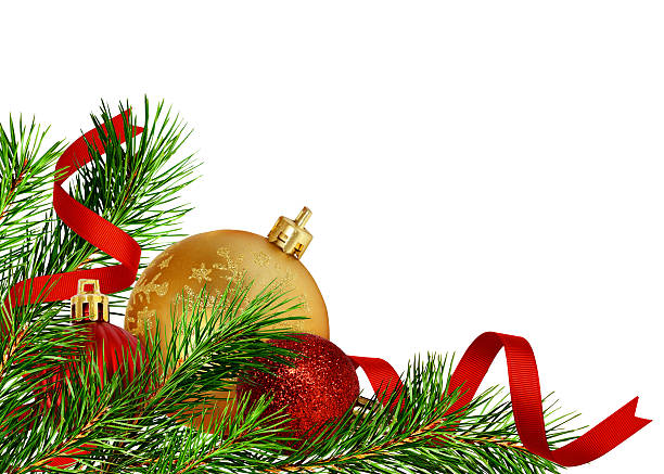 Christmas corner decoration with pine twigs and balls