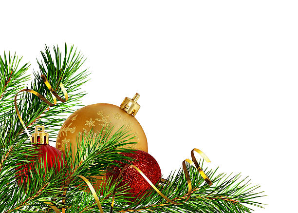 istock Christmas corner decoration with pine twigs and balls 615733312