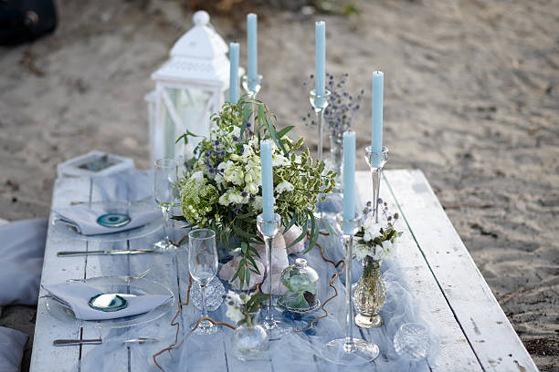 istock accessories at the wedding table at sunset 615737294