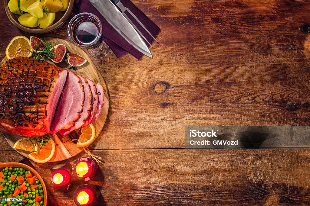 Glazed Holiday Ham with Cloves Background Ham Stock Photo