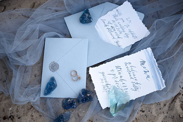 istock wedding invitation. accessories wedding on the sand 615738538