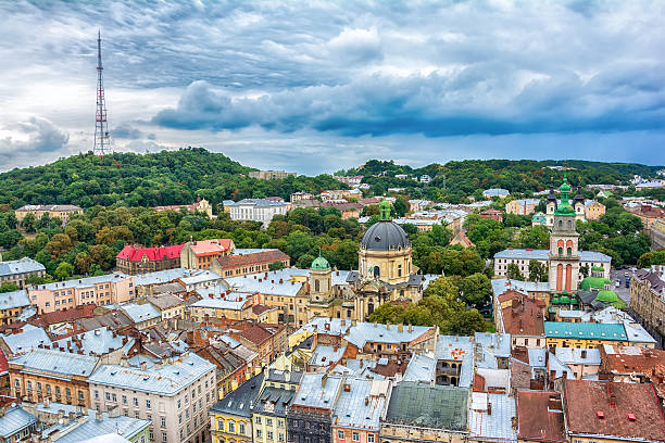 istock Lviv, Ukraine old city top view panorama 615738562
