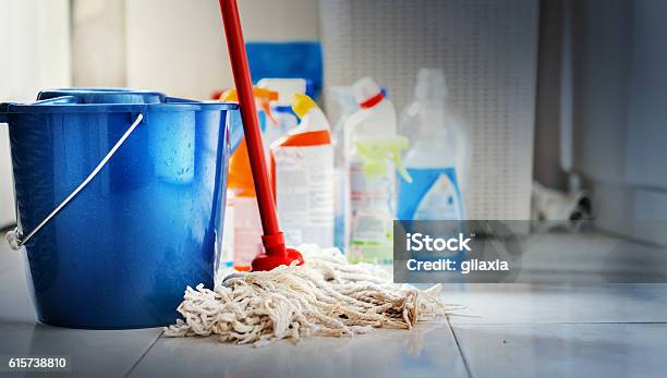 Cleaning Products Stock Photo - Download Image Now - Cleaning, Mop, Cleaning Product