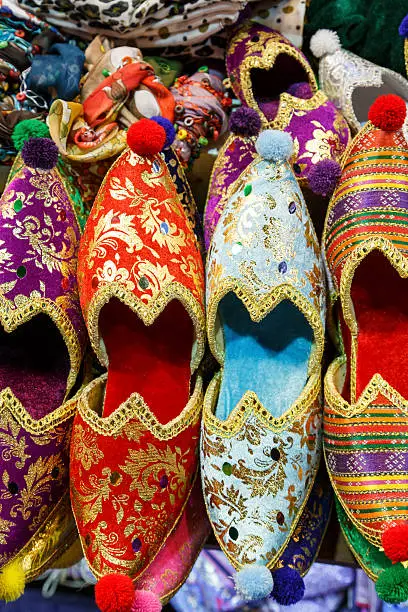 Colorful Turkish slippers in grand bazar.