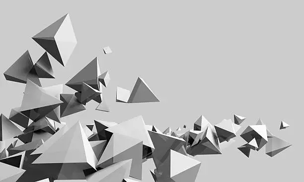 3D abstract pyramids on white background.