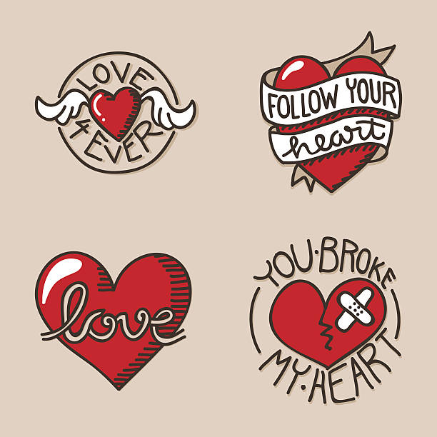 ilustraciones, imágenes clip art, dibujos animados e iconos de stock de iconos de corazón - tattoo heart shape love ribbon