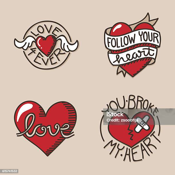 Heart Icons Stock Illustration - Download Image Now - Tattoo, Heart Shape, Love - Emotion