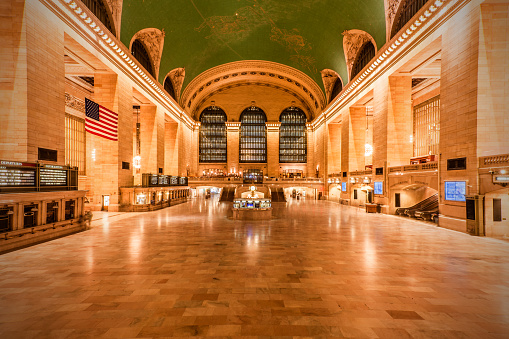 A stacking of long exposure shots to create an empty Grand Central Station. New York City, NY
