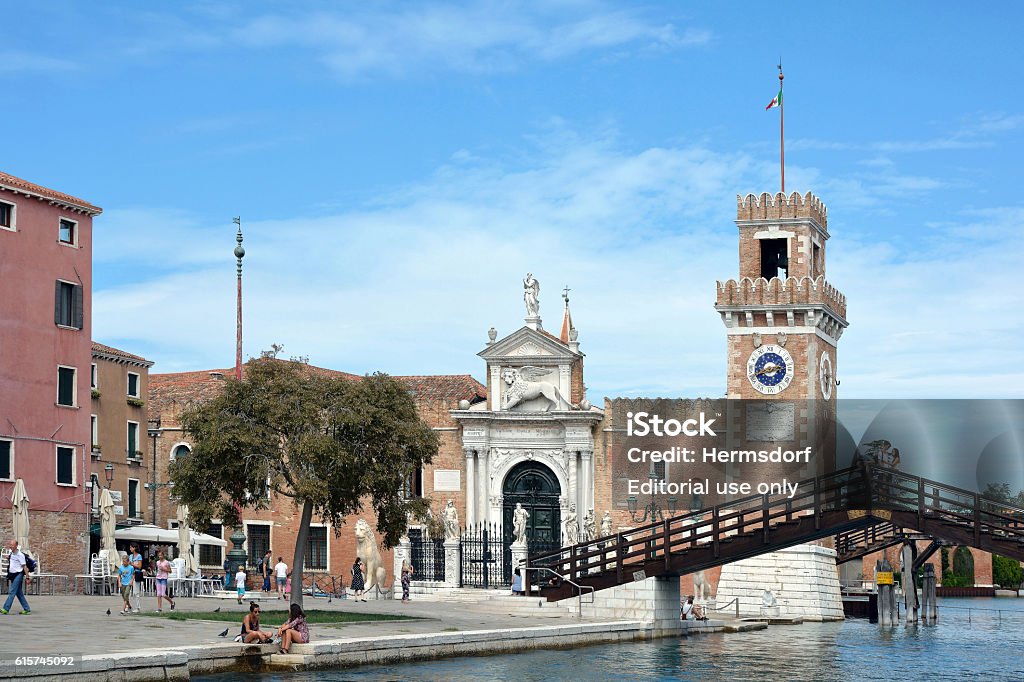 Arsenal of Venice - Italy. Venice, Veneto, Italy - September 5, 2016: View of the entrance to the historic Venetian Arsenal and Naval Museum in Castello district of Venice in Italy. Accessibility Stock Photo