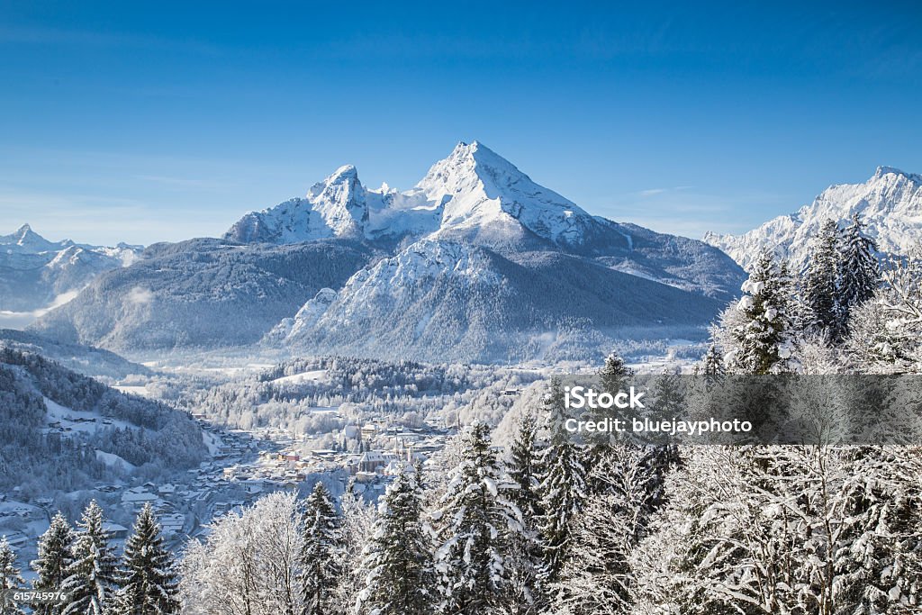 Idyllische Winterlandschaft in den Alpen mit Watzmann, Berchtesgaden, Deutschland - Lizenzfrei Watzmann Stock-Foto