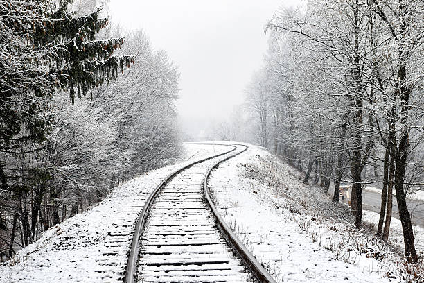 Railway in snow stock photo