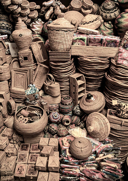 istock Wicker Wares for Sale Baskets, Boxes, Pots in a Shop 615749526
