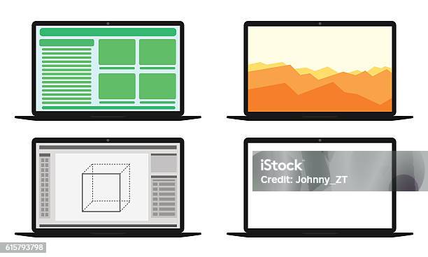 Computer Home Screen Different Set Of Computers With Different Screens Stock Illustration - Download ...