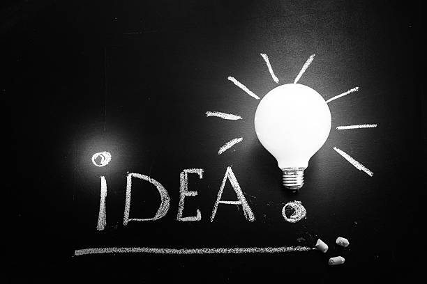 istock The title Idea! written by chalk and the light bulb 615795394