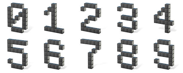 8 bit font. Numbers. 3D 8 bit font. Numbers. 3D render illustration isolated on white background one two three four five six seven eight and nine stock pictures, royalty-free photos & images