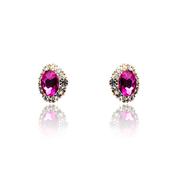 istock Pair of amethyst diamond earrings isolated on white 615796926