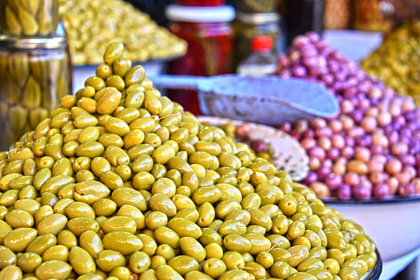 istock Assorted olives on the arab street market stall 615800998