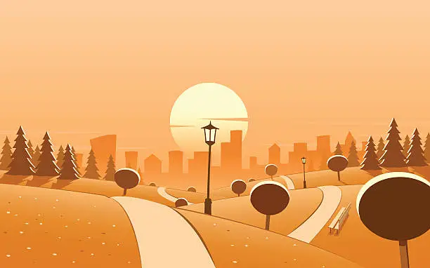 Vector illustration of Urban Park Sunset Landscape
