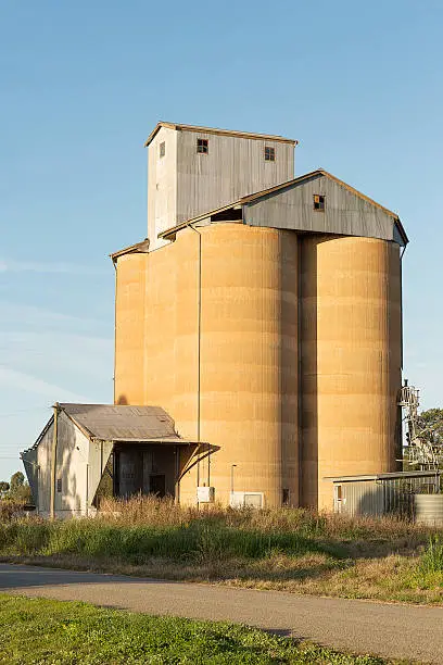 Grain silos on the railway line in rural  New South Wales, Australia