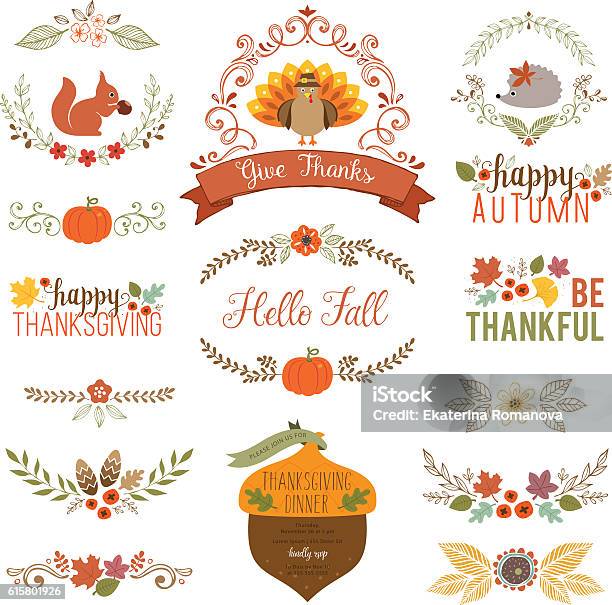 Fall And Thanksgiving Set Stock Illustration - Download Image Now - Autumn, Thanksgiving - Holiday, Vector