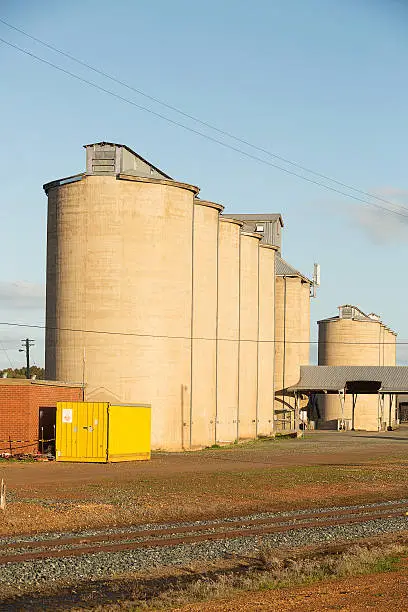 Grain silos on the railway line at Temora, New South Wales, Australia