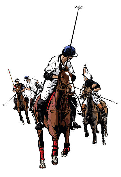 polo sport player zu pferd - sports equipment team sport sport illustration and painting stock-grafiken, -clipart, -cartoons und -symbole