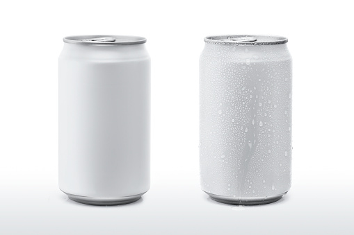 Gray paint cans mork up and drop water isolated white background