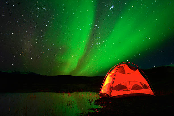istock Camp, tent and Northern Lights in Iceland 615807912