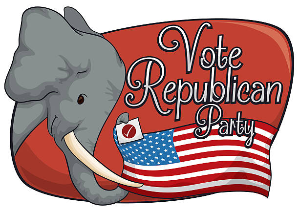 illustrations, cliparts, dessins animés et icônes de éléphant avec bulletin de vote et drapeau américain soutenant le parti républicain - marking voting ballot election presidential election