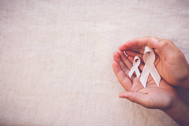 istock white ribbons on hands, Bone cancer awareness, Multiple Heredita 615813936