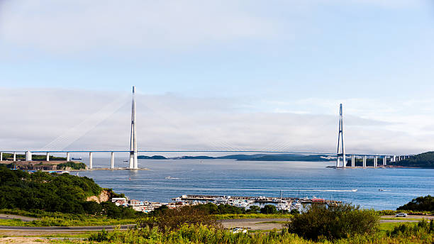 istock Longest cable-stayed bridge in the world in the Russian Vladivos 615814126
