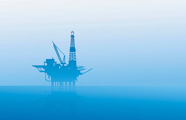 illustrazioni stock, clip art, cartoni animati e icone di tendenza di piattaforma petrolifera al mattino - oil industry oil rig fuel and power generation tower