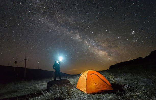 istock Tent under the milky way 615820812