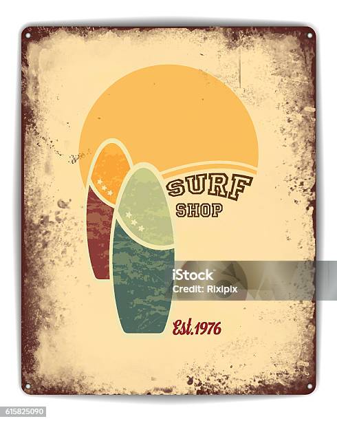 Surf Shop Tin Poster - Arte vetorial de stock e mais imagens de Surf - Surf, Estilo retro, Fora de moda - Estilo